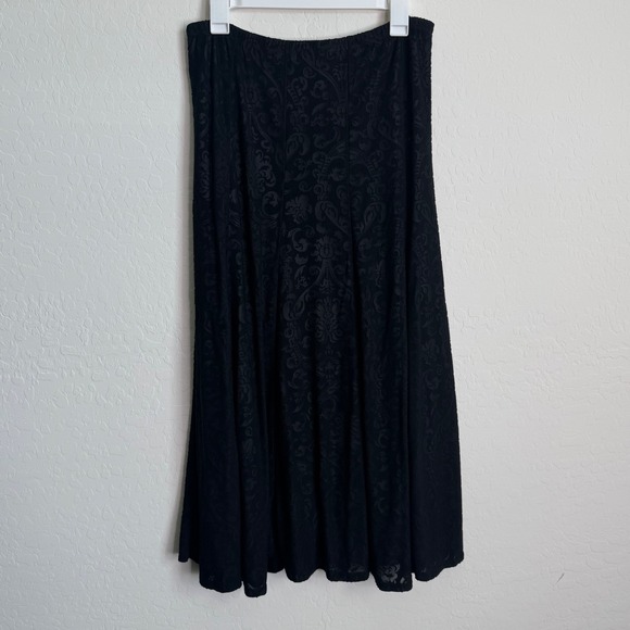 Chico's Dresses & Skirts - Chicos Black Damask Burnout Midi Skirt Elastic Waist Lined Sz L USA Whimsigoth